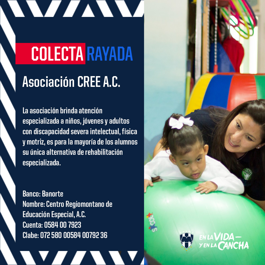 Rayados's tweet photo. Únete a nuestra colecta de la Jornada 8 y unamos fuerzas por CREE A.C. 🙌🏼

Puedes hacer tu donativo👇🏼 ¡RT 🔄 Para que llegue a más personas!

Demostremos que somos la Mejor Afición #EnLaVidaYEnLaCancha 💪🏼💙 https://t.co/HzL9BeEhL4