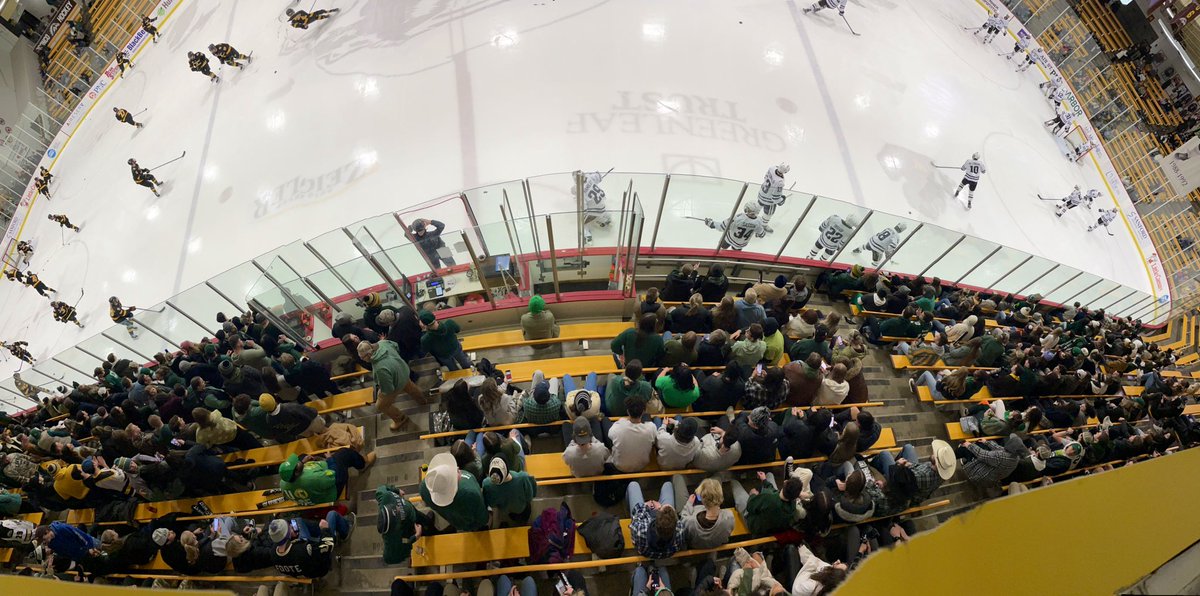 eddie_rosenthal's tweet photo. A wave of green has covered the Lunatics section tonight in support of MSU💚🤍. We’re under 30 minutes until puck drop here at Lawson as the Broncos are getting set to host the Tigers of Colorado College. I’ll be providing live coverage for @WMU_Sports tonight. #GoCos https://t.co/Va0iIWFxHE