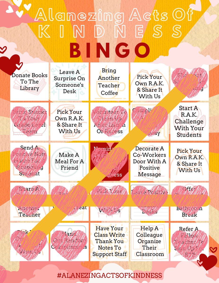 teachergal_ks's tweet photo. @AlaneAdamsBooks @jaylaamore @Educator1113 Congratulations! I’ve got a couple bingos now & had fun making shirts for my teammates & giving my kiddos some affirmations! ❤️ #AlanezingActsOfKindness https://t.co/eCXuEvoRMP