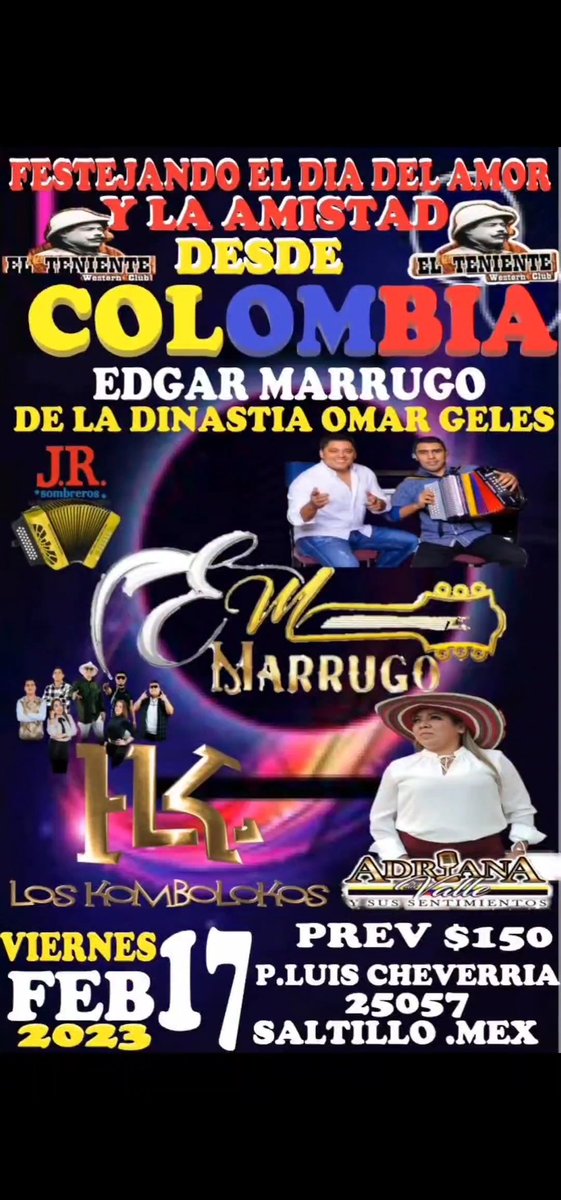 PeterPunkTv's tweet photo. Hoy!!  @marrugomusic en saltillo 
Teniente Western Club
8 de la noche 
Boletos en Jr sombreros y en taquillas de el teniente.
#No Falten!!

Aún pueden comprar sus accesos en taquilla 
.
.#Saltillo #alchileradio #alchiletelevision #peterpunktv #marrugo #colmbia #music #marrugo https://t.co/5xJu9LIi8I