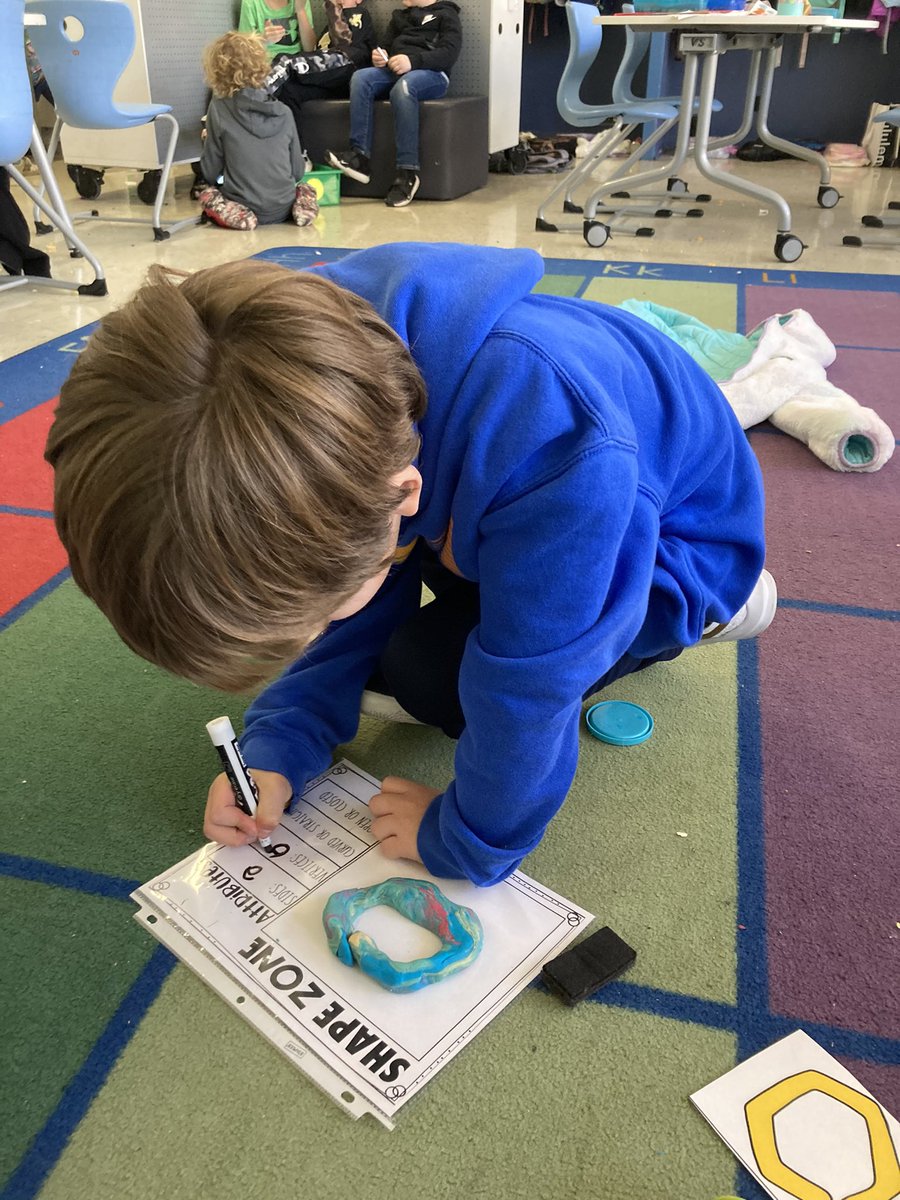 MrsAmaroWE's tweet photo. We were in the zone today in math- the “shape zone!” The students were fully engaged creating 2D shapes with play dough and describing their sides and vertices. @WoodridgeElem https://t.co/QAUmHBZlrt