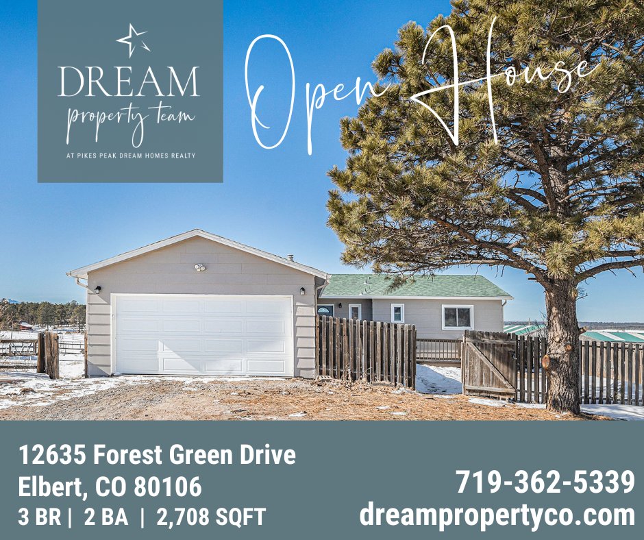 DreamPropertyCo's tweet photo. #OPENHOUSE 🏡🎉
12635 Forest Green Drive
Elbert, CO 80106
Saturday | February 18, 2023 | 1pm - 4pm
#DreamPropertyCo #HomesForSaleColoradoSprings #OpenHouse #Fix&amp;Flip #WeBuyHomesForCash https://t.co/LFpJ5KyCuC