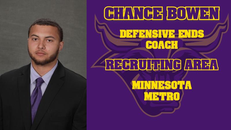 🚨Minnesota State Football Staff Intros:🚨

@CoachBowen98 is a recent graduate of @MNSUMankato and new addition to the @MinnStFootball staff. He will be coaching the Defensive Ends & assist with Strength & Conditioning. Recruiting his home state of Minnesota.

#RollHerd #1-0