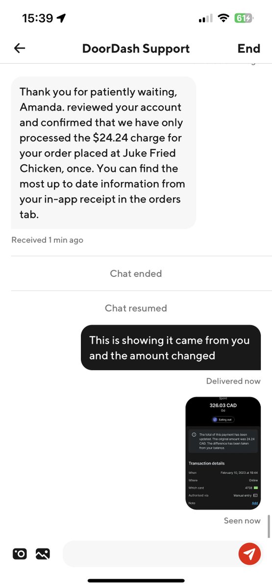 amandersonism's tweet image. @DoorDash
 How can I trust a company who #overcharges someone by $300+ and their #customerservice doesn't do anything to really figure out why... on top of that, there is no phone line, and they discounted my chat about 10 times... 

#doordash #badcustomerservice #badservice
