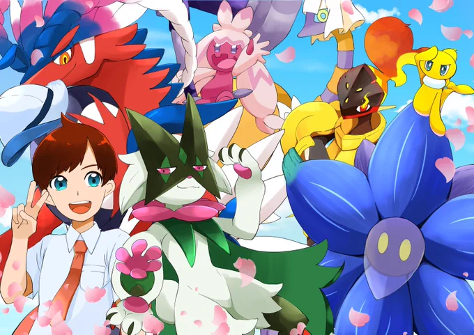 ポケモンスカーレットクリア記念絵 めっちゃ面白かったし、ラスダンが本当に燃えた…!!!
