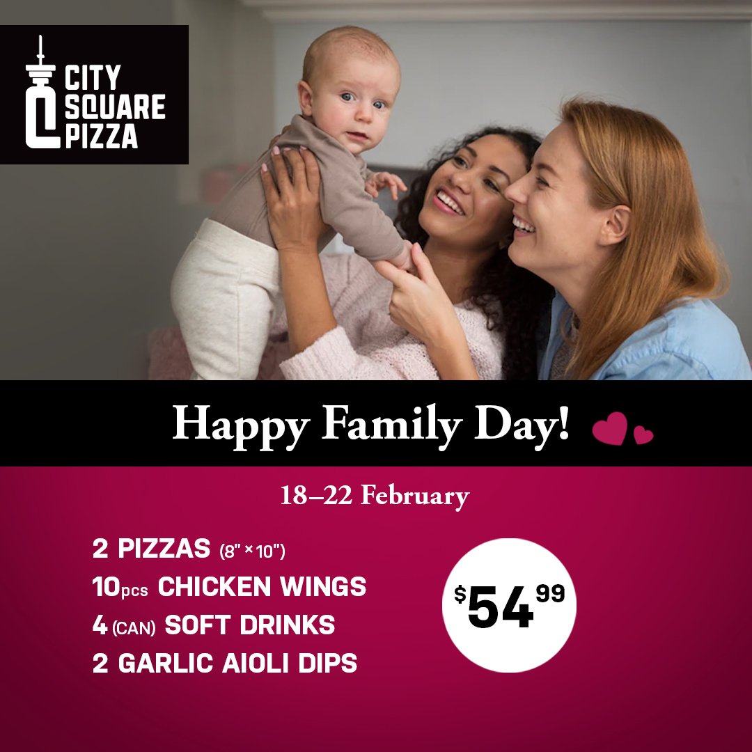 Make this Family Day a pizza party with our delicious pies!🍕🎉
citysquarepizza.com
#CitySquarePizza #FamilyDay #PizzaLove #FamilyDeal #PizzaParty #PizzaDeals #Promo #familytime #yvrfoodie #celebrate #Weekend #holiday #bc #vancouver #canada #Love #vancouvereats #familyfun