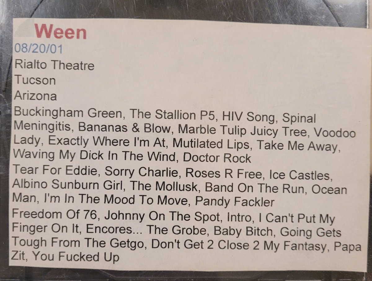 Mrwiredguy's tweet photo. Back in my Taper's Days. WEEN Rialto Theatre Tucson Arizona. From my master DAT tape. Neumann KM140>Lunatec V2> Tascam DA-P1. #Ween #Boognish #Neumann #Tascam #Taperssection #Arizona #2000s https://t.co/BXUnuFVVRm