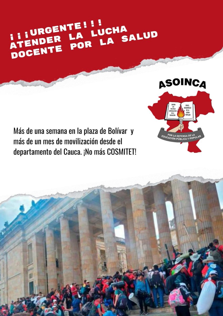 Verso23551639's tweet photo. #yoapoyoasoinca porque la salud necesita transformación. @MinInterior los docentes creen en un gobierno progresista que les escuche y atienda sus propuestas y ya son 2 semanas y un mes de movilización ❗ https://t.co/E8wVVVlbeD