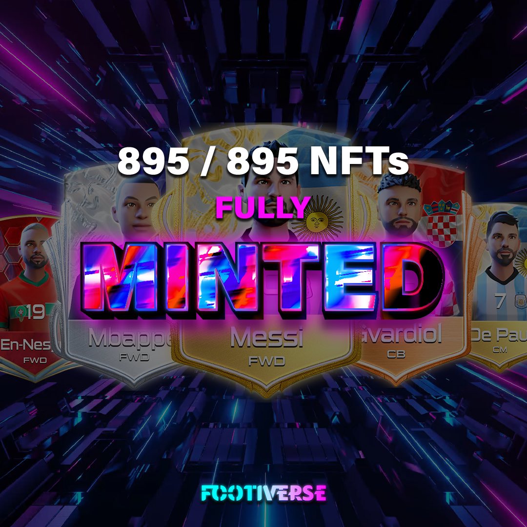 FootiverseNFT's tweet photo. This is just getting more excited! 

895 Footiverse Premium NFT has successfully minted! Congrats to NFT premium owner who automatically got whitelisted for $Footi Token Sales. Also, Private Sales sold out instantly! https://t.co/yPsCJifxHH
