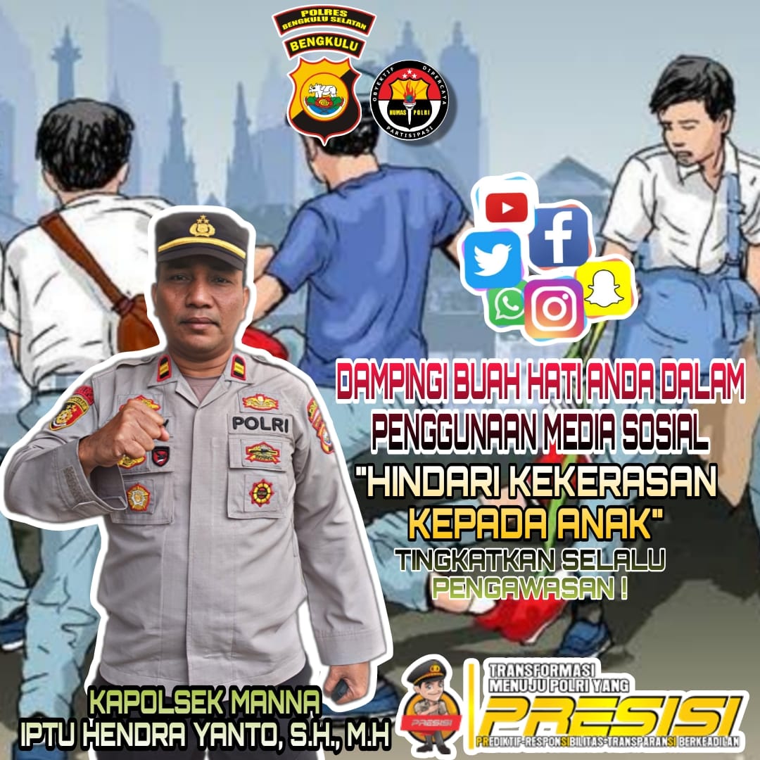 PolsekManna's tweet image. Jaga, Dampingi serta Awasi Anak-anak kita dalam penggunaan Media Sosial (MEDSOS), dan STOP melakukan Kekerasan terhadap Anak

Karena Harapan Bangsa Ada Di Tangan Mereka...!! 

@polres_bengkulu_selatan
@satbinmaspolresbengkuluselatan

#polripresisi #awasianak #generasi
