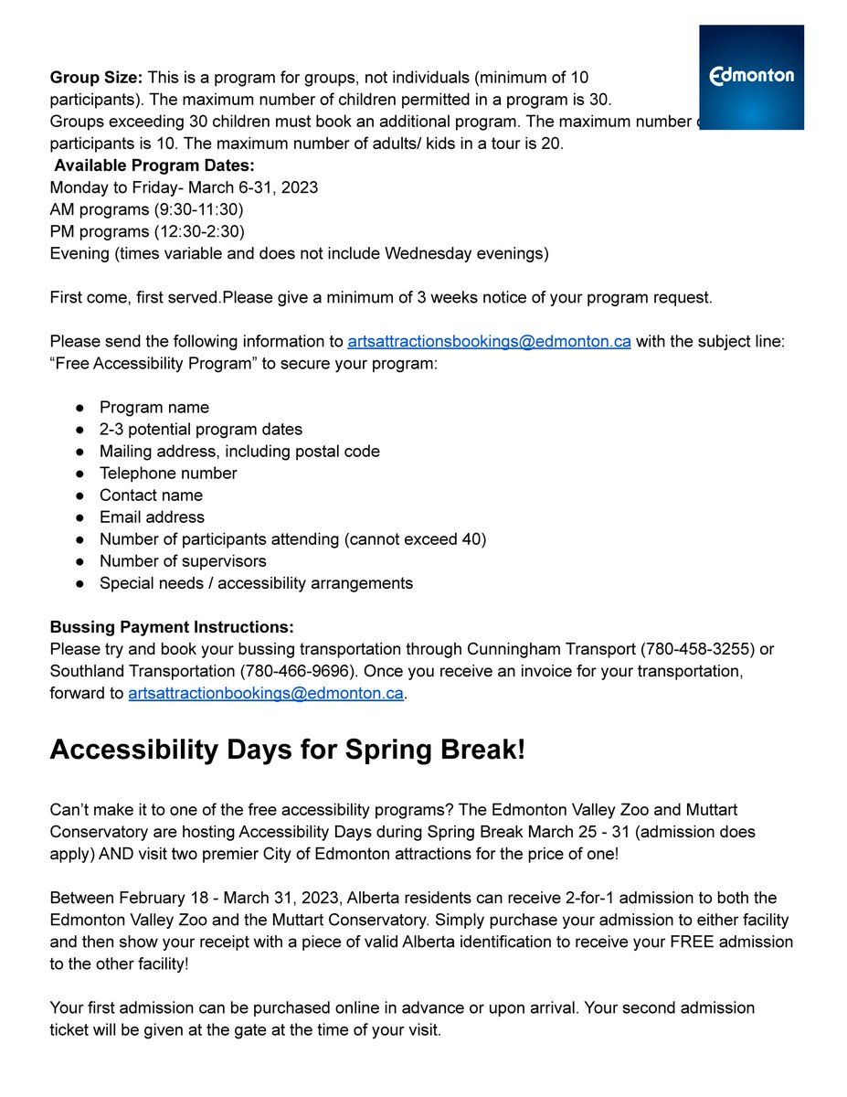 zacharyweeks's tweet photo. Exciting news! #EdmontonZoo & @yegmuttart are offering a FREE accessibility program (incl. bussing) for groups with disabilities from Mar 6-23, 2023. #EdmontonZoo #MuttartConservatory #AccessibilityProgram #FreeExperience #FederalTourismReliefFundGrant https://t.co/q6SagfnT9a