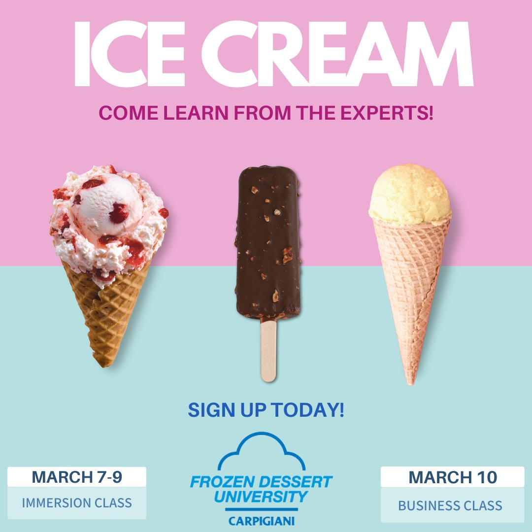 Come learn from the Experts! Our Frozen Dessert University class is filling up for March 2023. Sign up today to reserve your seat in class! #FrozenDessert #Carpigiani #IceCream #Gelato #Sorbet #Popsicles #Pops #HowTo #FrozenDessertUniversity #Education #SignUp #March2023