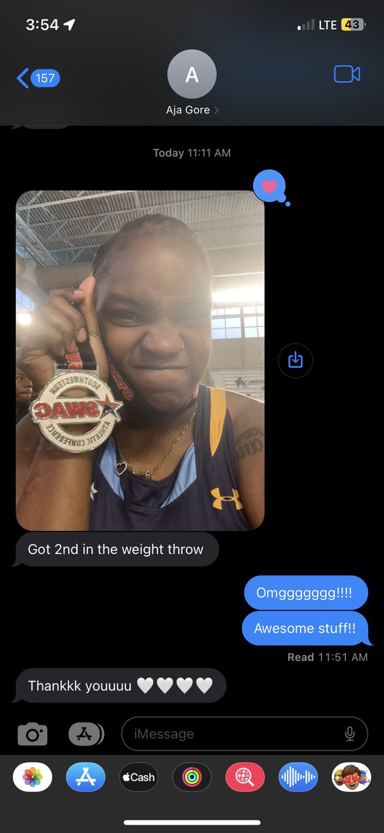 Got this text from former Exporter @AjaGore2 today! So proud of you, always!! Keep working hard! You can do anything! 🫶🏾 #SophmoreSeason #SouthernUniversity #FromHereAnythingIsPossible