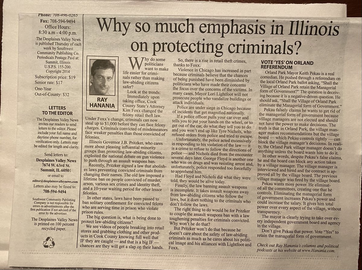 rayhanania's tweet photo. Why do we do more to protect criminals & minimize their accountability & yet do so little to protect law abiding citizens? AND, #OrlandPark Mayor Keith Pekau's exaggerated distortions regarding the #VillageManager referendum.
https://t.co/5LDGGb3NvQ https://t.co/JcBXFa4792