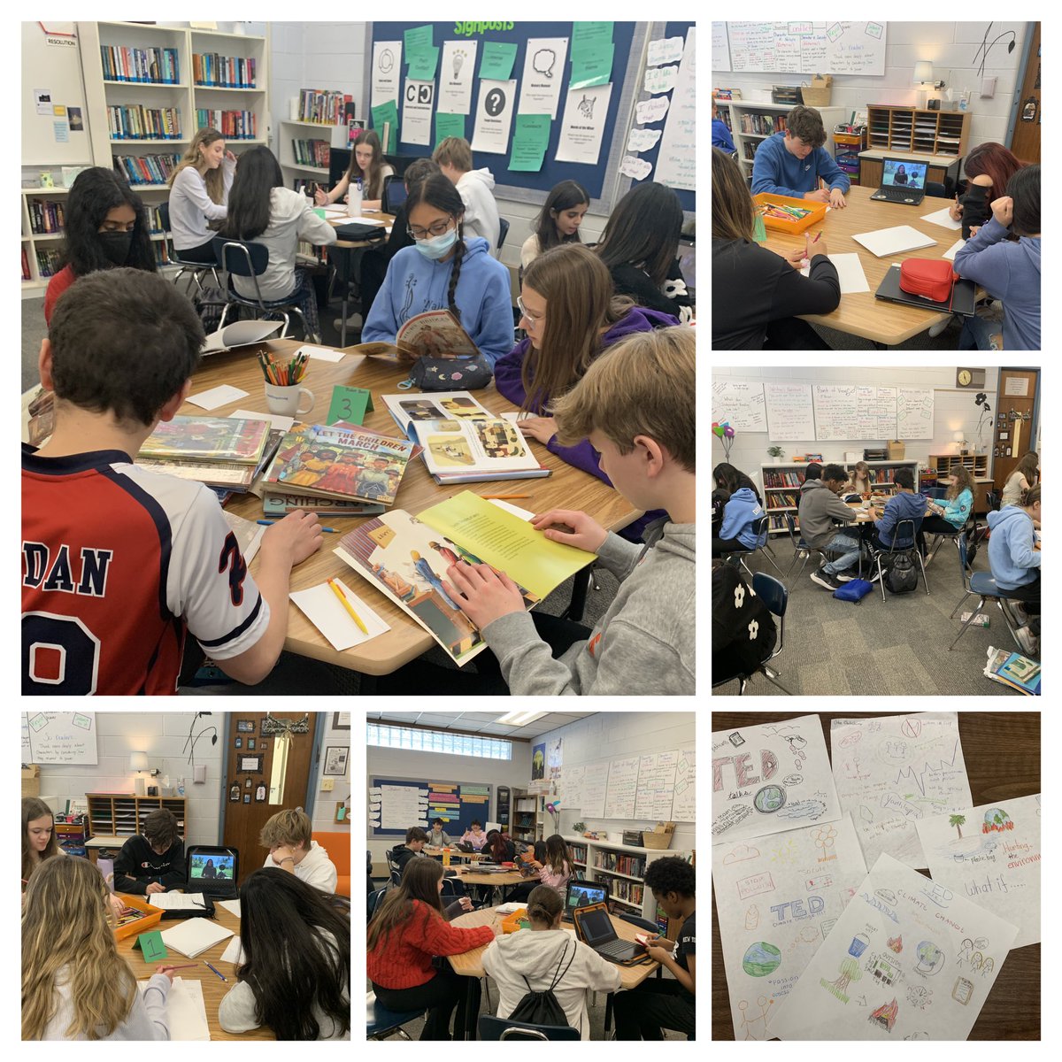 RussoReads's tweet photo. As we prepare to write position papers, students worked together in stations to draw inspiration and learn from teen changemakers.  Great discussions! https://t.co/9gqp5BEZie
