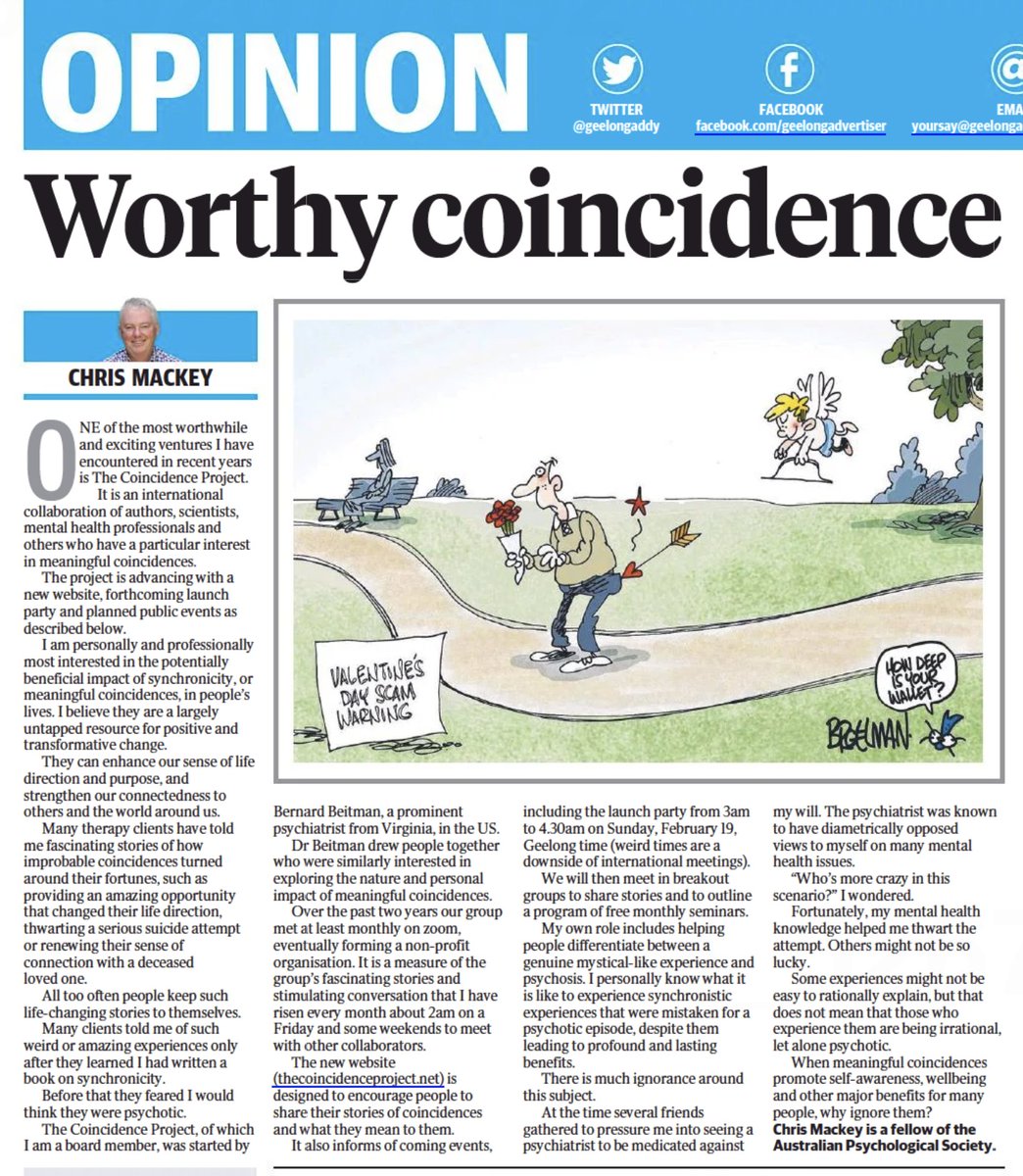 ChrisMackey66's tweet photo. This article is about the launch of The Coincidence Project, an exciting international collaboration that encourages people to share their stories of synchronicity. #thecoincidenceproject #synchronicity #collaboration https://t.co/mjY7nqxfvL