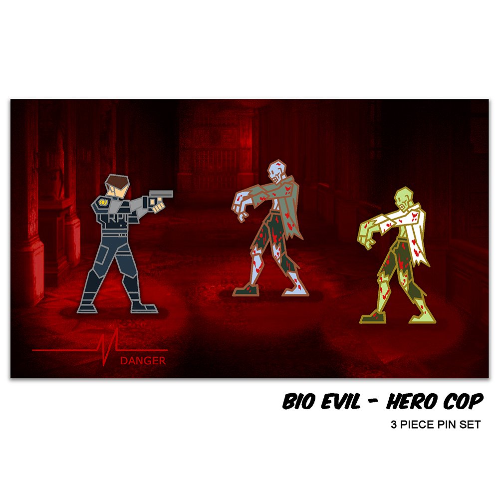 BIO EVIL "HERO COP" (Leon) #ResidentEvil inspired #Enamelpins Sets available for pre-order now! @ PINCOMING.com ☣️