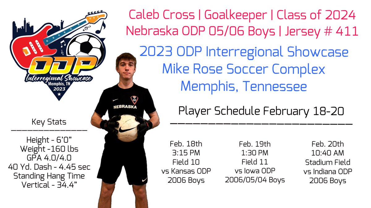 Caleb Cross (@calebtcross) on Twitter photo I am excited to represent <a href="/NEBStateSoccer/">NEB STATE SOCCER</a> this weekend at the <a href="/ODPInterregion/">ODPInterregional</a> tournament in Memphis, Tennessee!
<a href="/TosayaDOC/">SoccerCoach</a> #ODP #USYS #oNEstateODP #representNE #ODPMemphis #ODPInterregional I am excited to represent <a href="/NEBStateSoccer/">NEB STATE SOCCER</a> this weekend at the <a href="/ODPInterregion/">ODPInterregional</a> tournament in Memphis, Tennessee!
<a href="/TosayaDOC/">SoccerCoach</a> #ODP #USYS #oNEstateODP #representNE #ODPMemphis #ODPInterregional