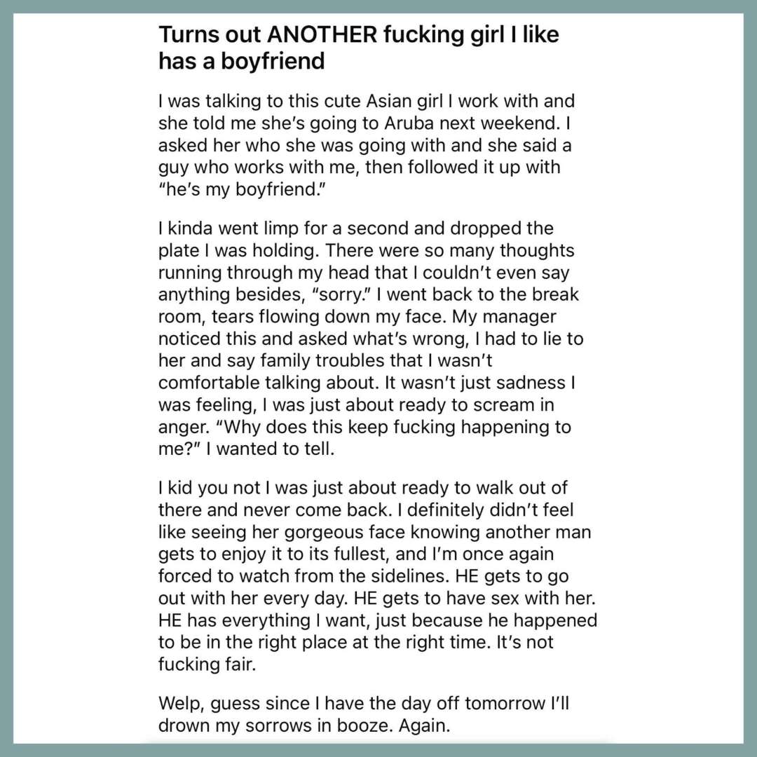 ask_aubry's tweet photo. He had a meltdown because his co-worker has a boyfriend. 🙄 https://t.co/Rx8rVjXVE2