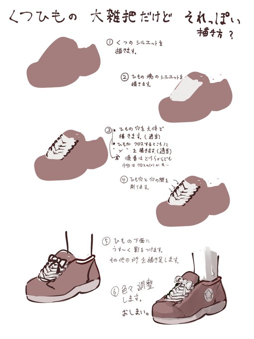 靴ひもの大雑把な描き方です。丁寧に描きたい人には向かないかも 