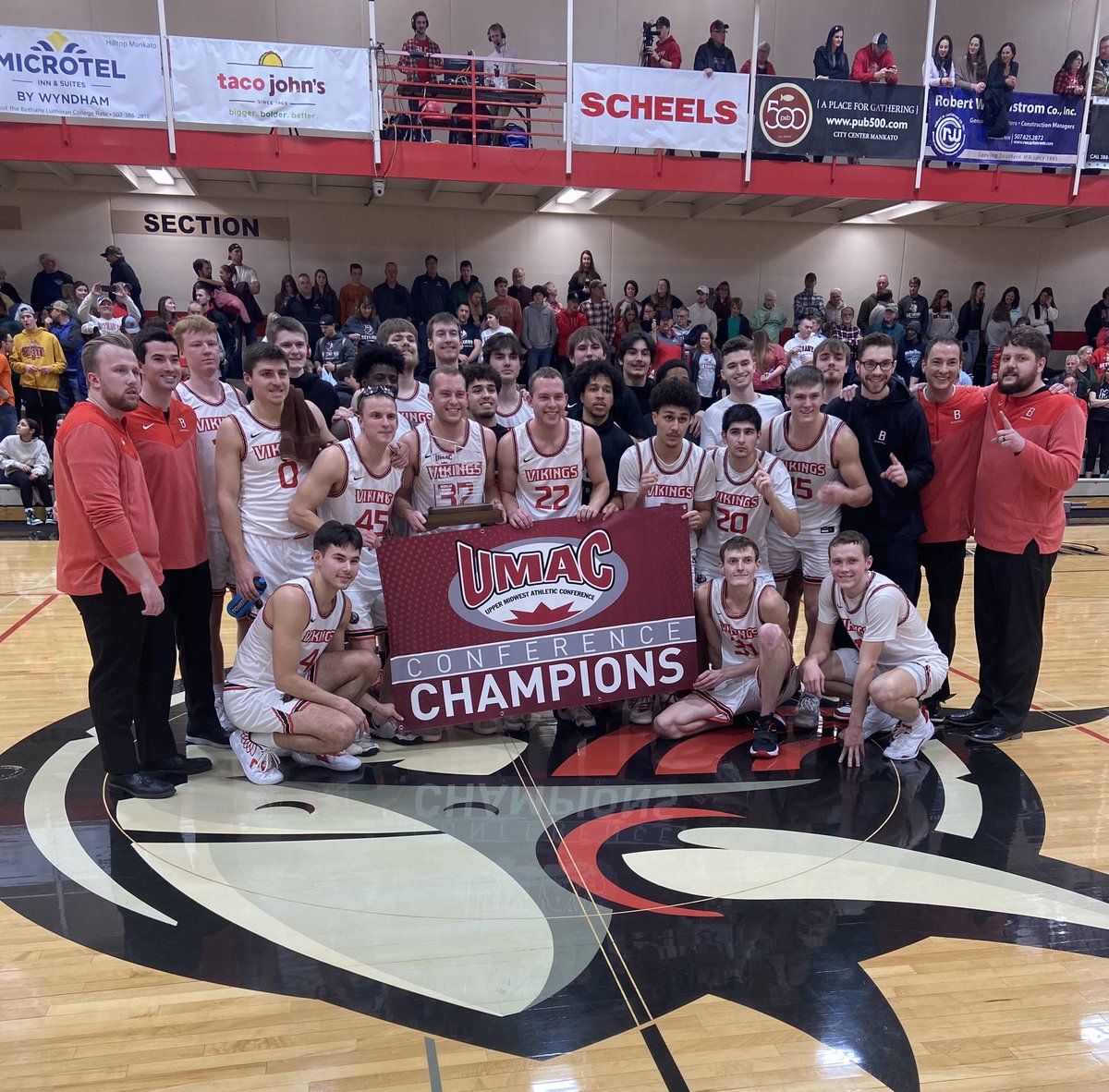 With an 87-73 win over Northwestern, <a href="/BLC_MensHoops/">Vikings Men's Basketball</a> are your 2022-23 UMAC Champions!