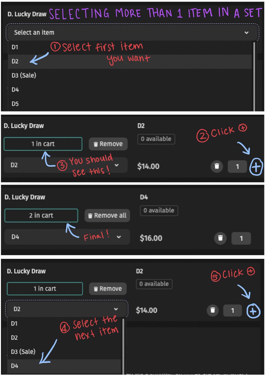 SALE FAQ + How to add multiple items in 1 set to your cart: