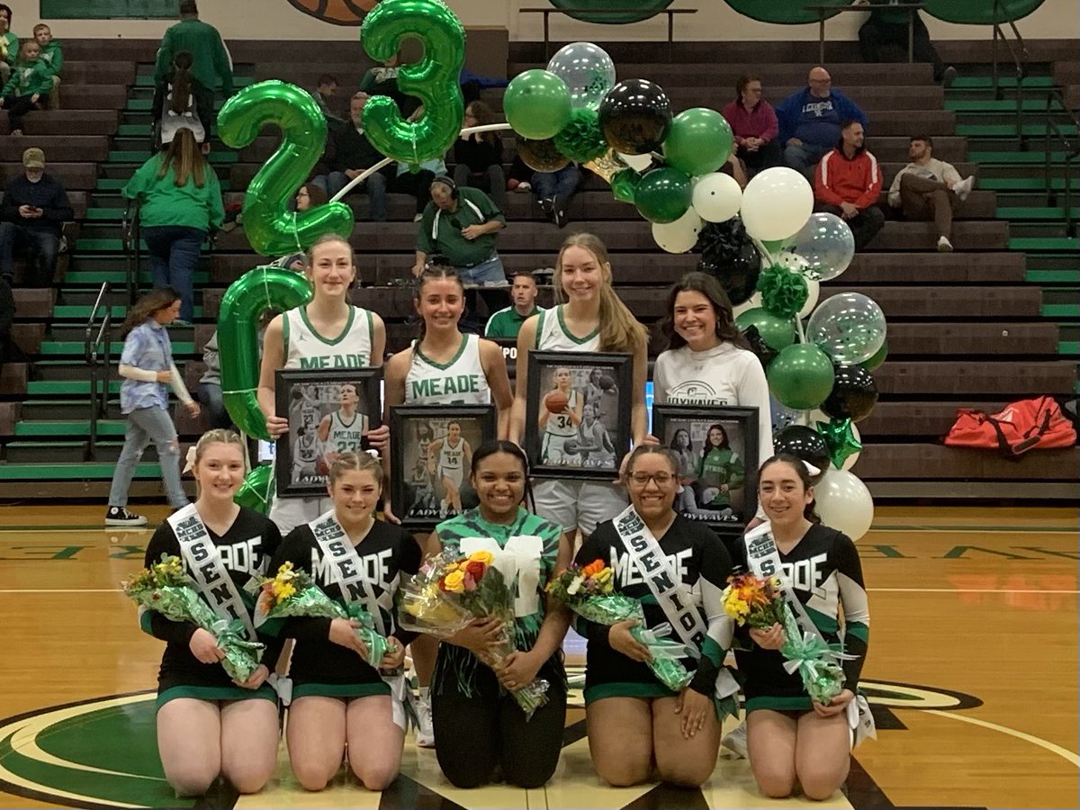 JSchmidtMC's tweet photo. Congratulations to our awesome seniors! It’s a great night to be a LadyWave! 💚 @MEADECOUNTYHIGH @MeadeDance @meade_cheer @LadyWaves_Bball #WeAreMeade https://t.co/v9D7eeASoy
