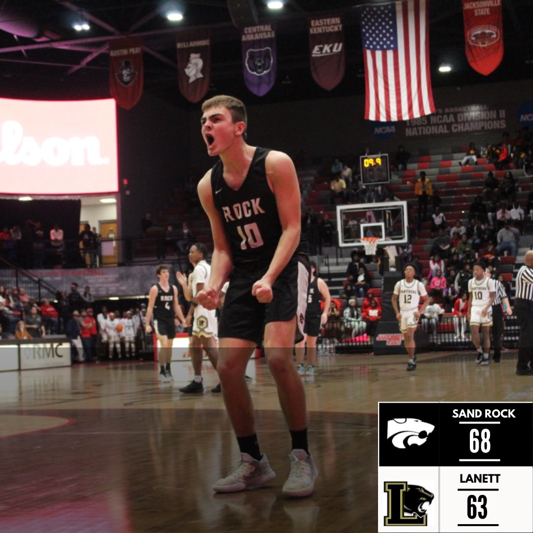 Final from the northeast regional class 2a varsity boys match up. 

Sand rock beats lanett by a score of 68-63. 

Sand rock improve to 21-10 on the season, they will wait to the winner of pisgah vs Lafayette. 

Sand rock was lead by kaden justice with 26, and Jacob st clair 25.