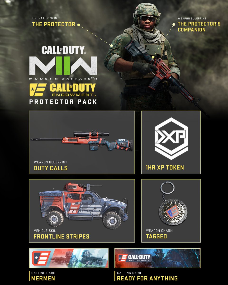 CODE4Vets's tweet photo. With the long weekend ahead, we're going to give you a little something to celebrate: The C.O.D.E. #ProtectorPack will be returning to the store on February 24th. 😎

Spread the good news to your squad when you drop in to @CallofDuty #Warzone #Season2 this weekend. https://t.co/92YN5ZeJLn