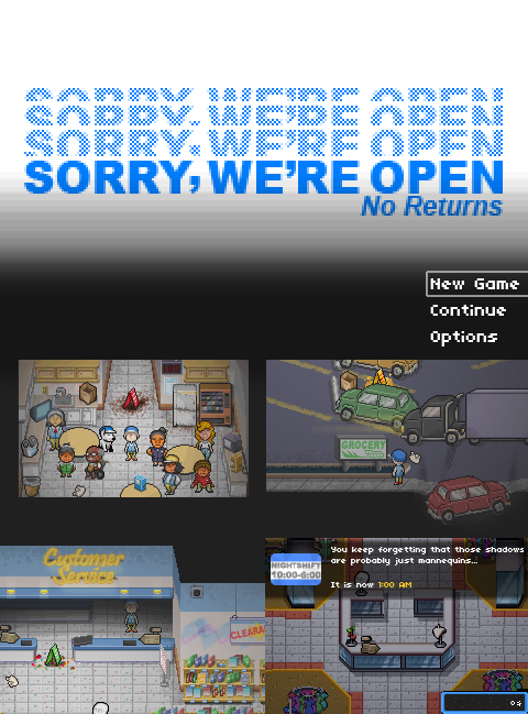 horror_n_oates's tweet photo. It's time to clock in, are you ready to survive your new job?

Sorry, We're Open is out now on itchio &amp; Steam!

https://t.co/IBDv2WEuQS

https://t.co/5h2mvctIdp

#indiegame #horrorgame #pixelart #rpgmaker https://t.co/cPIfKAHwPq
