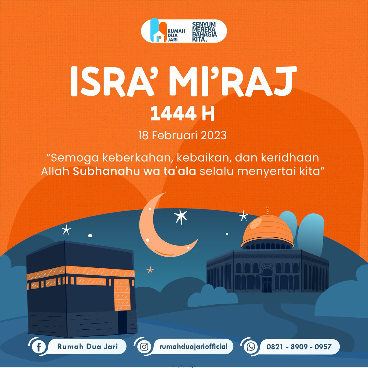 RumahDuaJari's tweet photo. Semoga Allah selalu memberikan kita keberkahan, kebaikan dan keridhaan-Nyaβ€οΈ
Selamat memperingati hari Isra' Mi'rajβ¨
#rumahduajari #sharingiscaring #senyummerekabahagiakita #mariBERKAWAN #BERKAWANramadhan #KITABERKAWAN #ramadhankita #rdjfest #kebaikan #soalpalu #infopalu https://t.co/p8kw15j8De