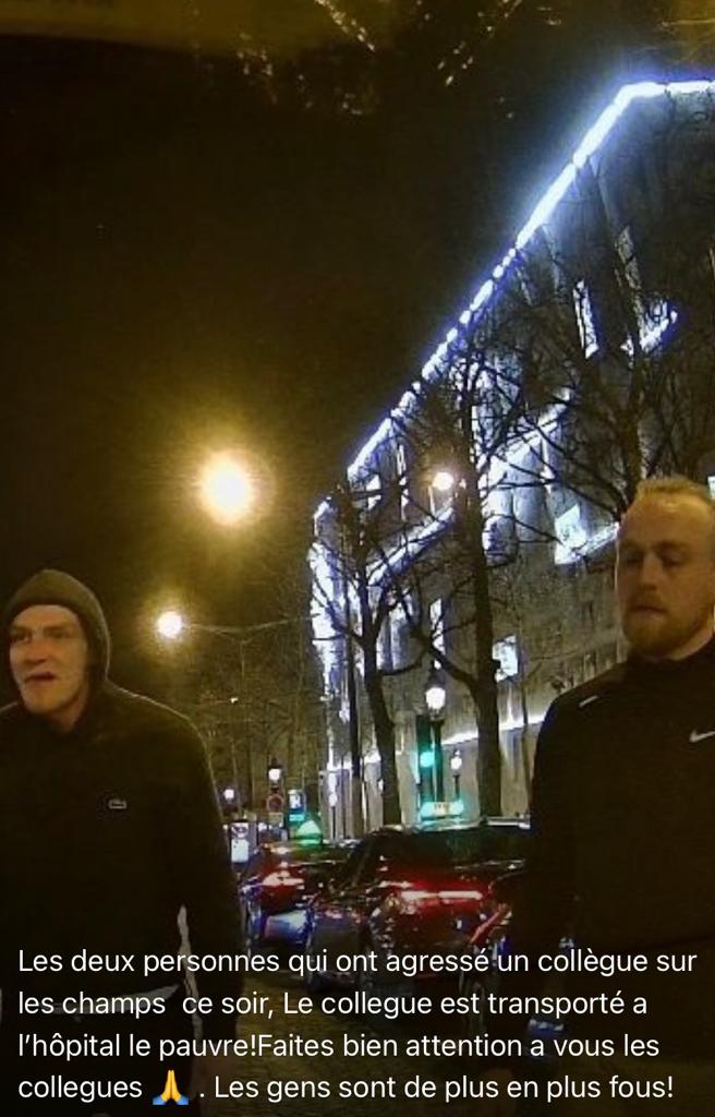 Le collègue a terminé en sang à l'hôpital le crâne ouvert. Agresseurs en fuite. Que les autorités continuent à ignorer la detresse des taxis et papoter avec des représentants fantômes pendant que nous sommes en danger.
<a href="/David_Belliard/">David Belliard</a>
<a href="/NunezLaurent/">Laurent Nuñez</a> 
<a href="/GDarmanin/">Gérald DARMANIN</a> 
<a href="/Anne_Hidalgo/">Anne Hidalgo</a>