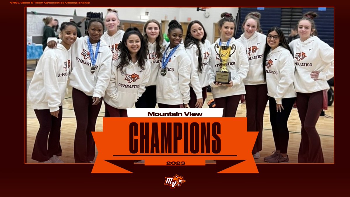 VHSL_'s tweet photo. Congratulations to Mountain View for winning the 2023 VHSL Class 5 Team Gymnastics Championship!

Mountain View – 144.525
Woodgrove – 141.850
Deep Run – 139.050
First Colonial – 139.000
Atlee -135.400 https://t.co/Hs07fO9X26