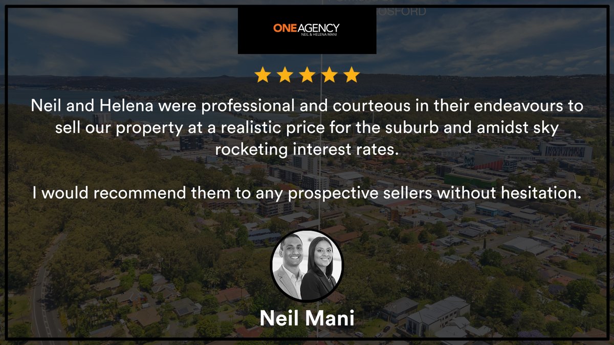 My latest RateMyAgent review in North Gosford.

rma.reviews/sZzD6sJCqZyk

...
#ratemyagent #realestate #One_Agency_Neil_and_Helena_Mani