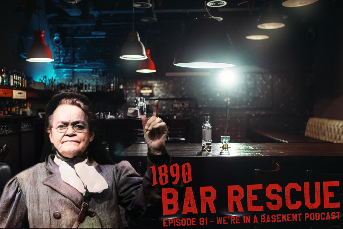 WereInABasement's tweet photo. Bar Rescue's Jon Taffer says "People don't go to uncool bars." Carrie Nation visits them anyway.

Hear Carrie’s Story: https://t.co/0L2YdJUzku

#comedy #podcast #history #wereinabasement #alcoholism #carrienation #drinking #axethrowing #hatchet #axe https://t.co/8OF8fLsTA6