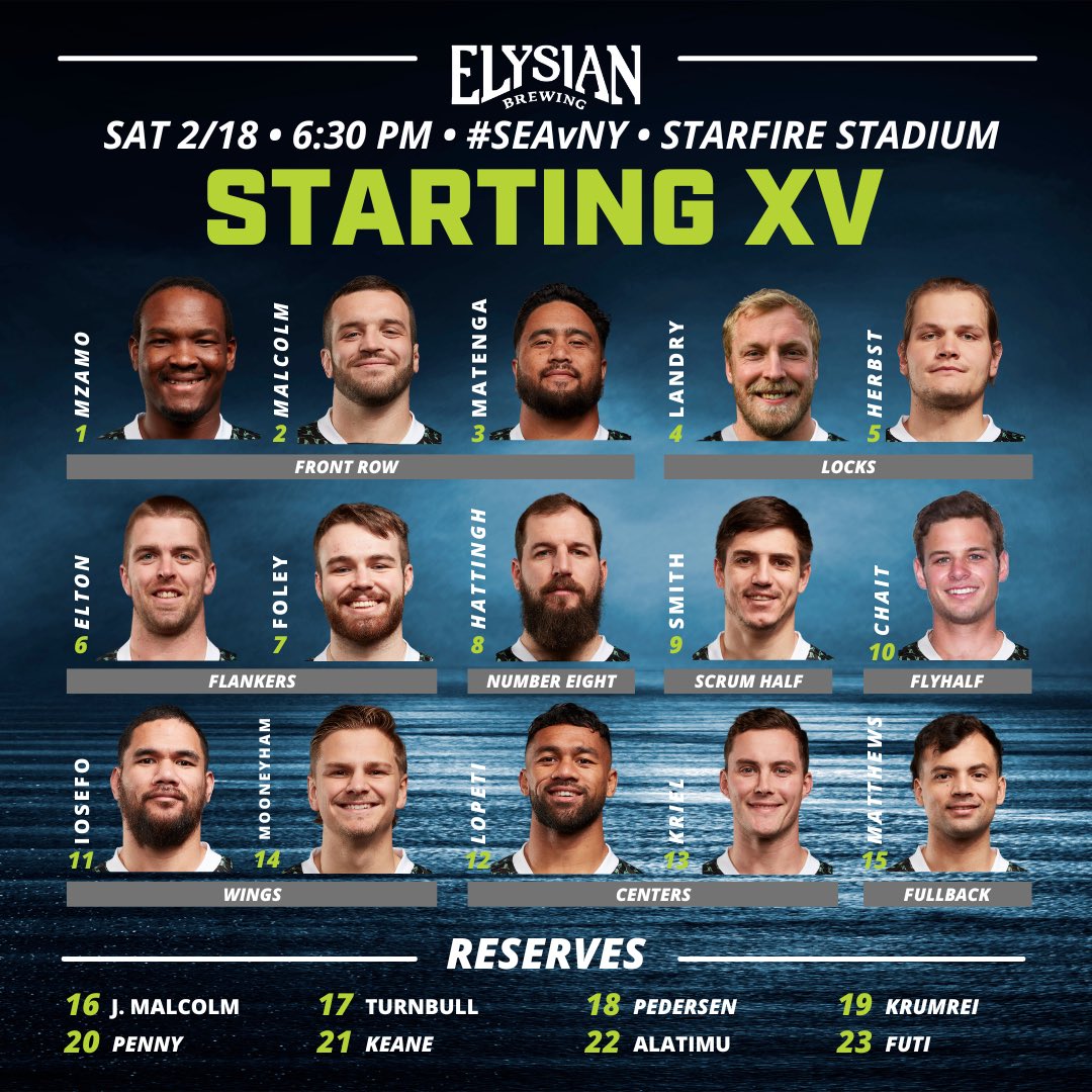 Seattle Seawolves Rugby (@seawolvesrugby) on Twitter photo Let the hunt begin ๐
Say hello to your <a href="/ElysianBrewing/">Elysian Brewing</a> Roster for our home opener against <a href="/rugbynewyork/">Rugby New York</a>!
See you tomorrow at <a href="/StarfireSports/">Starfire Sports</a> ๐
Reminder, this match will be nationally televised on @fs1!
#TogetherWeHunt #SEAvsNY #MLR2023 Let the hunt begin ๐
Say hello to your <a href="/ElysianBrewing/">Elysian Brewing</a> Roster for our home opener against <a href="/rugbynewyork/">Rugby New York</a>!
See you tomorrow at <a href="/StarfireSports/">Starfire Sports</a> ๐
Reminder, this match will be nationally televised on @fs1!
#TogetherWeHunt #SEAvsNY #MLR2023