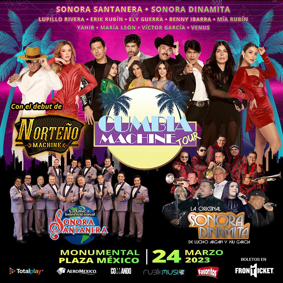 ¡Muy emocionados! Les compartimos a la familia que forma parte de este gran proyecto, nos vemos este 24 de marzo en nuestro concierto de Cumbia Machine en la Monumental Plaza de Toros ¿ Quién nos acompaña en este próximo show? venta en FronTicket passline.com/sitio-evento/c…