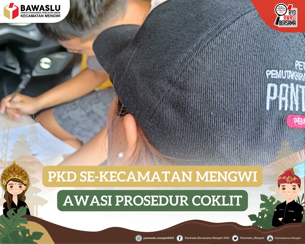 Dalam sub-tahapan Pencocokan dan Penelitian Data Pemilih Pemilu 2024, Panwaslu Kelurahan/Desa se-Kecamatan Mengwi, Awasi Pelaksanaan Coklit atas Kesesuaian Prosedur sesuai ketentuan.
#AyoAwasiBersama #Pemilu2024