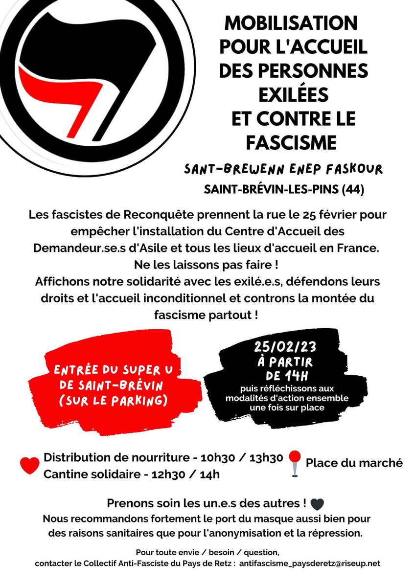AFA_paysderetz's tweet photo. 🆘La manif #fasciste du 25 à Saint-Brévin contre l'accueil d'#exilées sur la commune fait partie d'une stratégie nationale d'attaque de chaque lieu d'accueil en France par #Reconquête et la fachosphère! 
La liste des personnalités fascistes annoncé par la fachosphère le 25 en🧵 https://t.co/zKAURJcpww