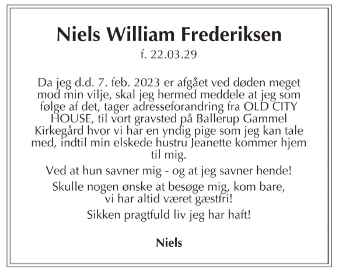 LauritzenK's tweet photo. Jeg kender ikke Niels, men kneb en tåre og trak på smilebåndet da jeg læst dødsannoncen i @berlingske dd. #jegkondolerer https://t.co/WHNp7o8ssu