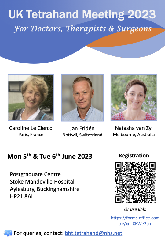 forms.office.com/e/xnLXEWe2sn @BSSHand @lifeafterpara @spinalinjuries @BAPRASvoice Registration is open for Tetrahand UK Maximising Hand function in tetraplegia Monday 5th June: Tetraplegia Tuesday 6th June: Spasticity