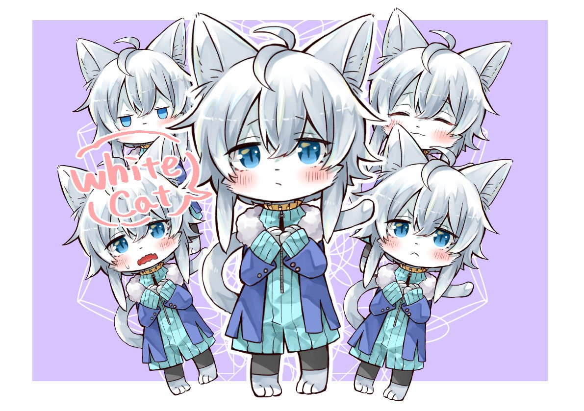 animal ears cat ears blue eyes tail cat tail furry white hair  illustration images