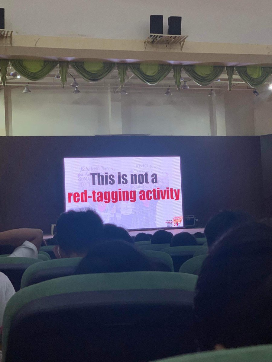 ALERT: Another red-tagging forum hosted by AFP, NTF-ELCAC at CLSU Auditorium this morning.

The forum was participated by hundreds of NSTP students. Students report that they were not informed ahead of time on the topic of the forum. 

#NoToRedTagging
#HandsOffSielesyuans