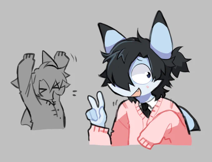 shark but give him a ponytail and cardigan 