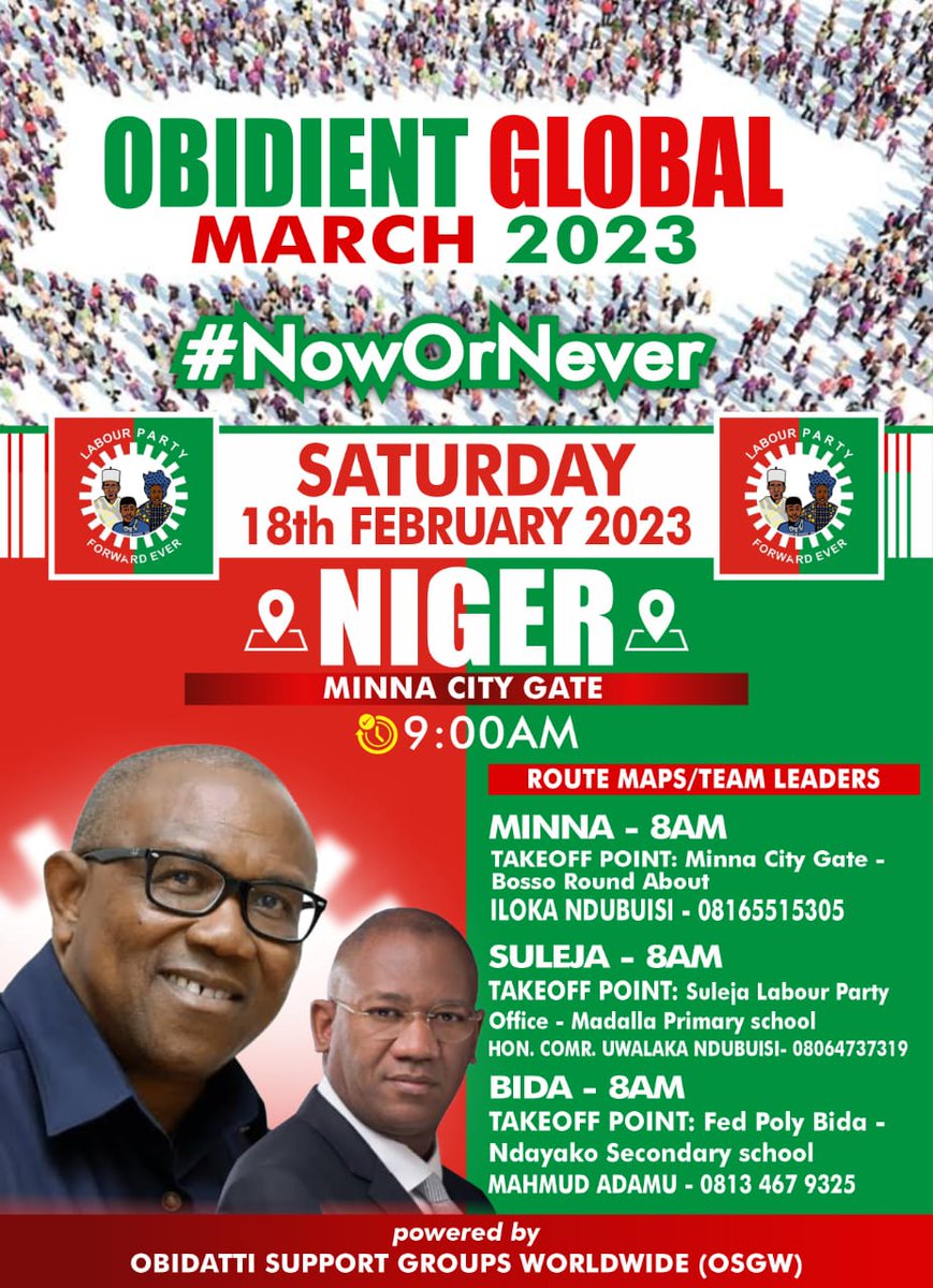PeterObi's tweet photo. Good morning Nigeria. The ObiDient Movement has been at the forefront of my Presidential Campaign from inception. Today they'll be Marching again; as they did in May 2022, for the Final push. We must Finish Strong. https://t.co/0gQVvAfPYL
