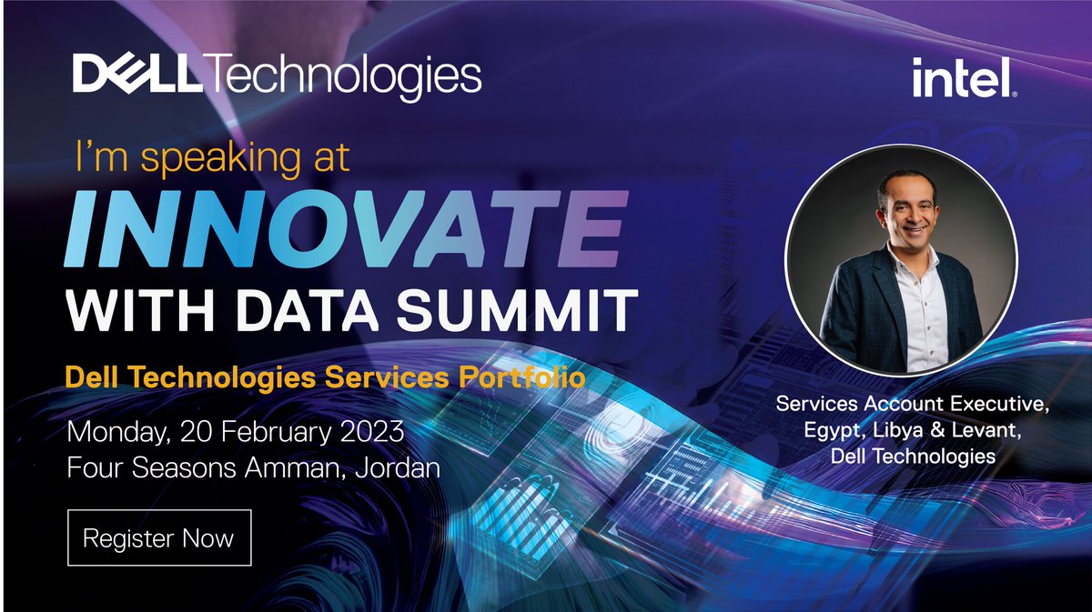 MhassaneinM's tweet photo. Looking forward meeting you to discuss how #DellTech Consulting Services is a part of your #DigitalTransformation Journey at our #InnovateWithDataSummit on 📅Feb 20 📍#Amman. https://t.co/0oEEri1pTp