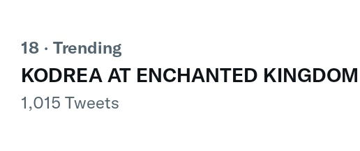 Trending at number eighteen! More fresh tweets pa guys hihi

KODREA AT ENCHANTED KINGDOM