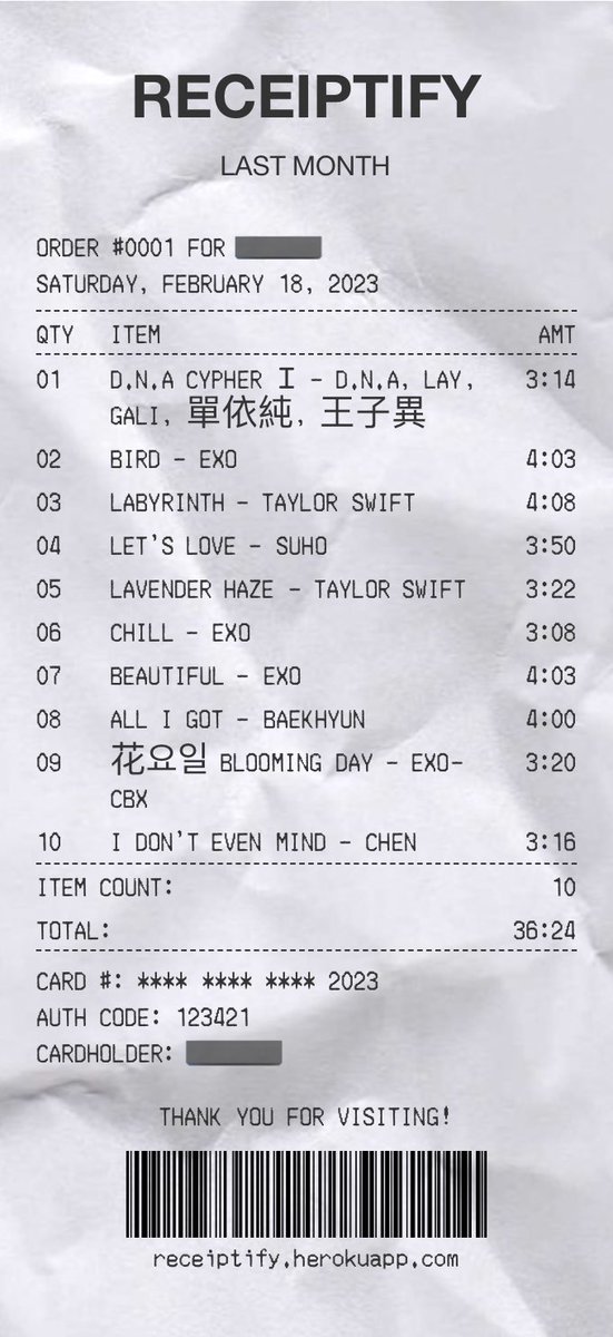alexxtlbt's tweet photo. MY RECEIPTIFY REALLY SAID STREAM D.N.A @layzhang LOL!
#DNA_CYPHER #LAY_DNA #DNAalbum #LayZhang https://t.co/2Bjt1qywqf