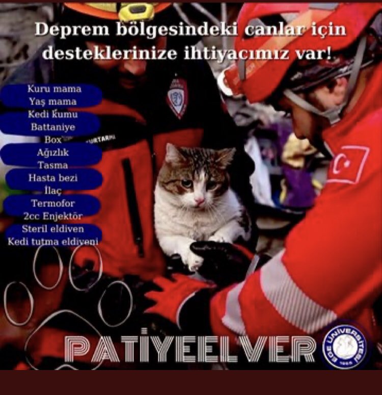 Ege Üniversitesi  #patiyeelver kampanyası için desteğimizi bekliyor 
Yardımlar, Ege Universitesi/Sölen Alani /Ege Üniversitesi Hayvan Haklari Toplulugu Bornova Kampüsü iZMiR adresine getirebilir @euhayvanhaklari