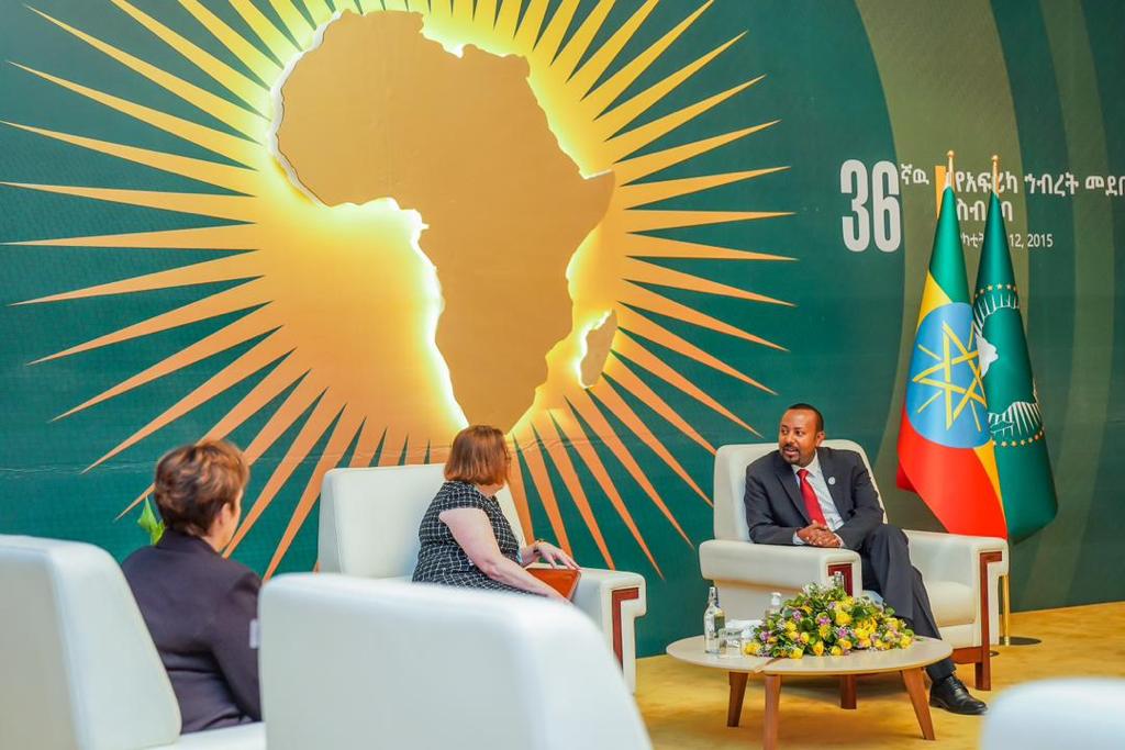 AbiyAhmedAli's tweet photo. I held a bilateral meeting with U.S Assistant Secretary of State, Mary Catherine Phee on the margins of the #AUSummit where we discussed progress made on implementation of the Peace Agreement. https://t.co/7tysbSHMPZ